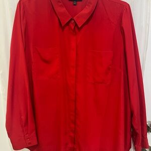 Lane Bryant Vibrant Red Casual Button Down Shirt